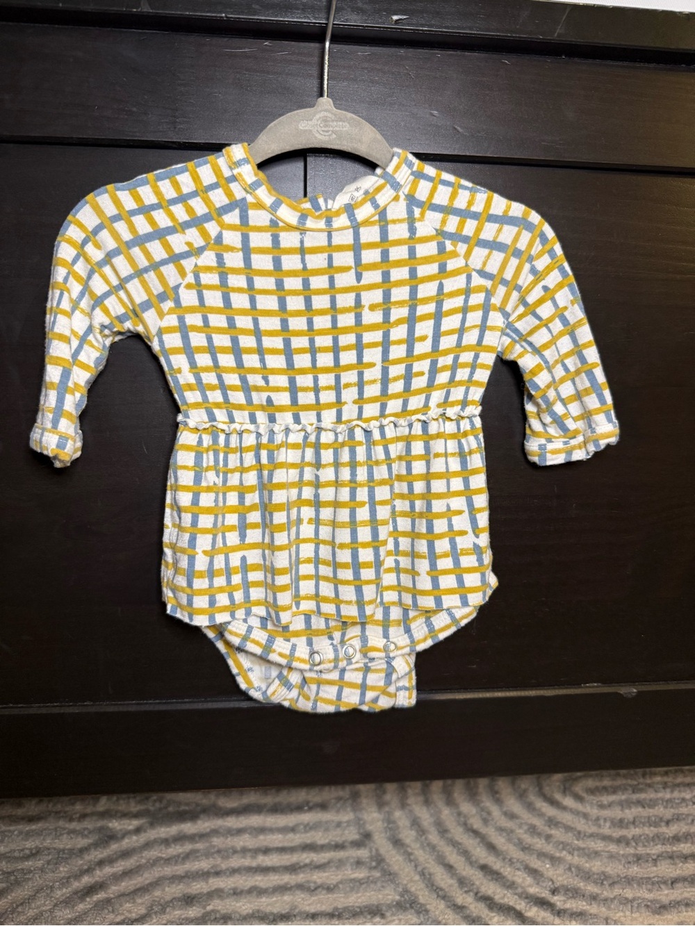 Baby Girls White & Mustard Plaid Long-Sleeve One-Piece Bodysuit